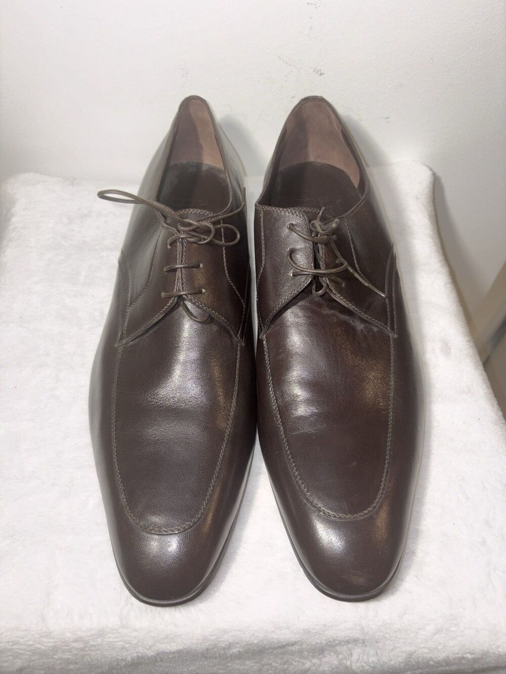 New A. Testoni Basic Brown Leather Dress Shoes Sz 14 M